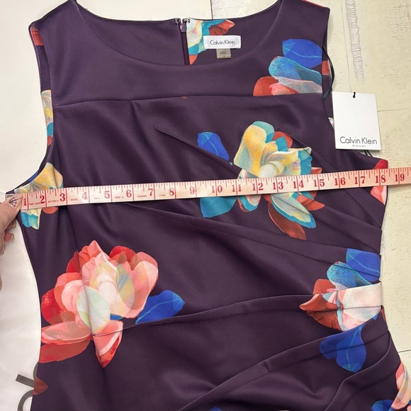 Calvin Klein Scuba Floral Printed Asymmetrical Ruching Sheath Dress Size 12 New - Picture 4 of 7